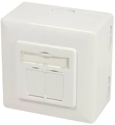 LogiLink NP0124 Cat.6A vegguttak 2 x RJ45 skjermet med monteringsboks ren hvit
